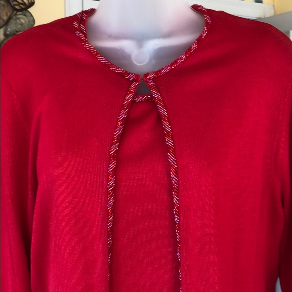 August Silk Red Sweater Set with Beaded Trim
